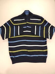Brooks Brothers 346 Supima Striped Men L 1/4 Button Henley Mock Pullover Sweater