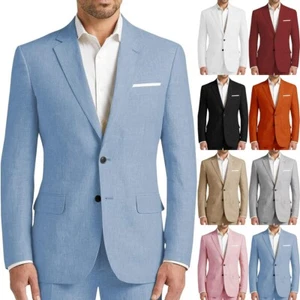 Mens 2 Piece Linen Suit Summer Groomsmen Wedding Tuxedo Blazer+Pants 42r 44r 46r - Picture 1 of 19