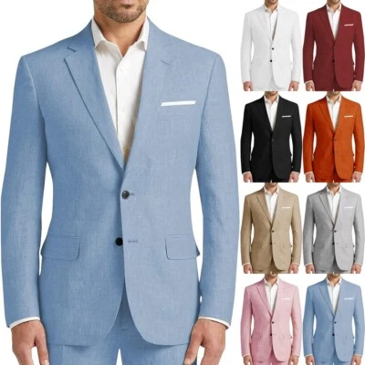 Mens 2 Piece Linen Suit Summer Groomsmen Wedding Tuxedo Blazer+Pants 42r 44r 46r - Image 1 of 4