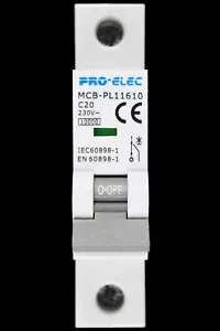 PRO-ELEC 20 AMP CURVE C 10kA MCB CIRCUIT BREAKER PL11610 - Picture 1 of 7