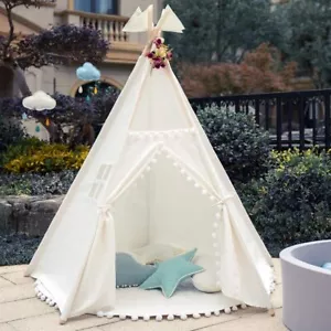 Breathable Play Teepee Tent with Mat for Kids Girls Boys Indoor Outdoor Foldable - Picture 1 of 12
