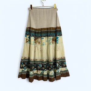 Multicolor Floral Midi Skirt Size UK 8 US 4 Elastic Waist Boho Cottage - Picture 1 of 10