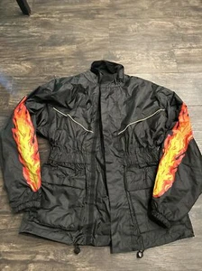 Himalaya Motor Bike Wear Motorcycle Rain Jacket XS Reflective W/ Flames Sleeves - Picture 1 of 12