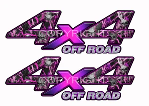 4x4 OFF ROAD Truck Side Decals Pink Camo w/ Skulls Truck Accessories 13" KM004OR - Picture 1 of 2