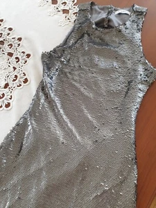 ❤ Grey Silver Glamorous Seguined Midi Open Back Design Dress Size UK 10/8 - Picture 1 of 6