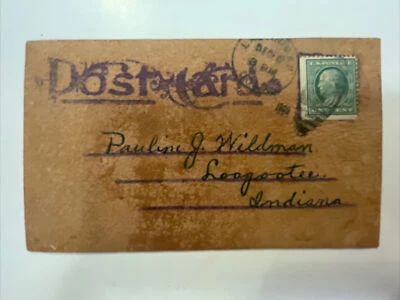 Rare 1909 Benjamin Franklin one cent stamp on on LEATHER CHRISTMAS Postcard - Image 1 of 3