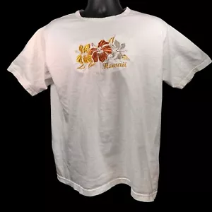 Vintage 90er Jahre besticktes Hawaii weißes Kurzarm T-Shirt Damen Gr. XL - Bild 1 von 8