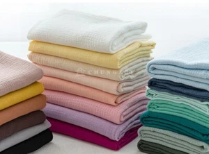 Double Gauze 100% Cotton Plain Fabric Dressmaking Lightweight Soft Muslin Cloth - Picture 1 of 11