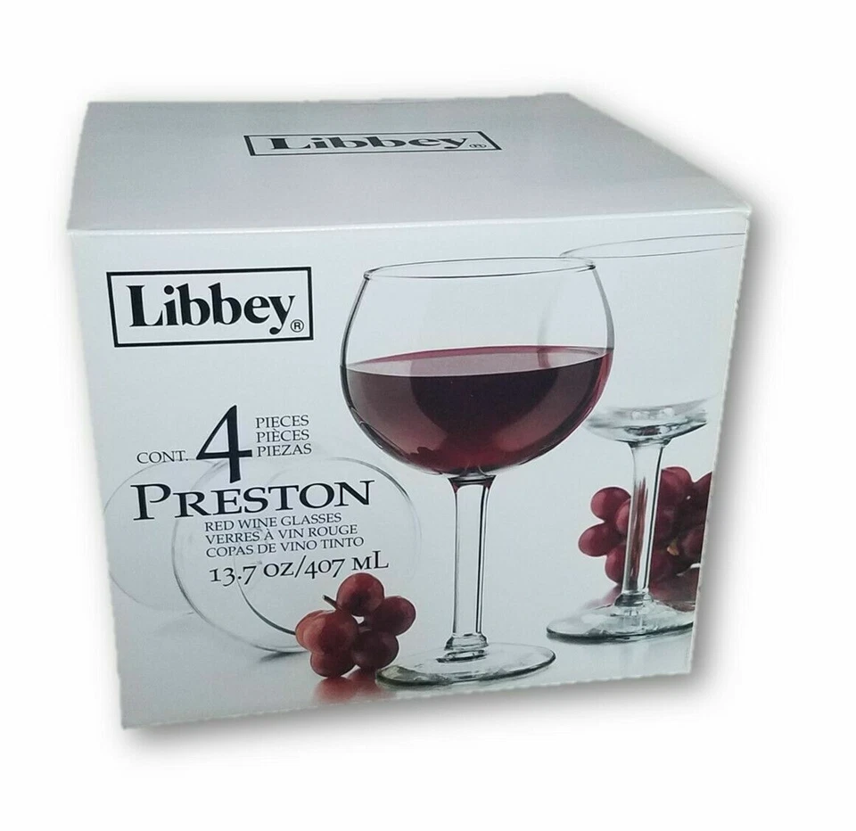 JUEGO DE 4 COPAS DE VINO TINTO LIBBEY PRESTON VASOS DE 13,7 ONZAS HECHOS EN EE. UU. ¡NUEVO! Foto 1 de 2
