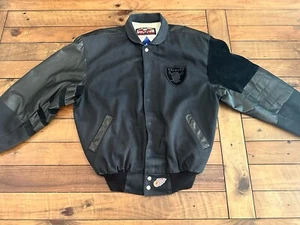 Seltene Vintage Jeff Hamilton Oakland Raiders schwarze Lederjacke Herren L Made in USA - Bild 1 von 15