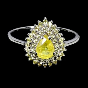 925 Sterling Silver Ring Pear Sapphire 7x5mm Natural Gemstone Jewelry Size 7 - Picture 1 of 13