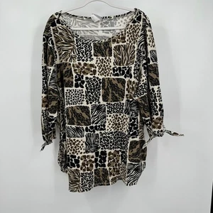 Heiß Baumwolle Damen Lagenlook Tier Patchwork Tunika Top Größe 3X Safari Boho künstlerisch - Bild 1 von 8
