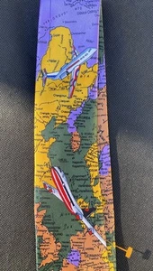 KAI LONG SPECIAL DESIGN 100% Silk NWOT World Map AIRPLANE TRAVEL NECK TIE - Picture 1 of 5