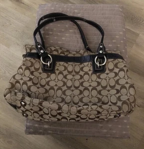 COACH SIGNATURE CANVAS LOGO EAST WEST HANDBAG BROWN - Picture 1 of 10