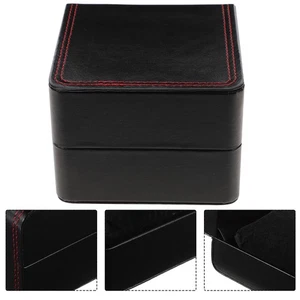 Simple Black Square Watch Gift Box PU Elastic Cover Wrist Watch Storage - Picture 1 of 10