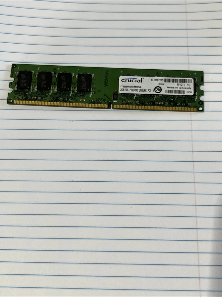 Crucial 2GB DDR2 240-Pin Desktop Memory Module – PC2-6400, Unbuffered, CL6 - Image 1 of 1