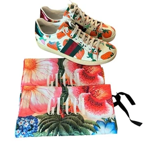 Gucci Ace Strawberry Print Leder Sneaker Low Top Web Stripe EU 37 US 7 - Bild 1 von 14