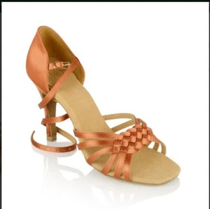 Ray Rose Strappy Latin Ladies shoes Moonglow N.Flesh satin ballroom #869 - Picture 1 of 8