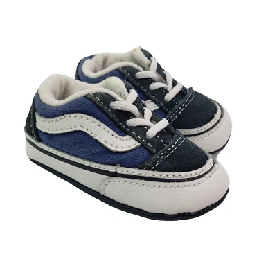 Vans Bebé Infante Niños Talla 2 Azul Negro Blanco Clásico Rayas Zapatos con Cordones Foto 1 de 4