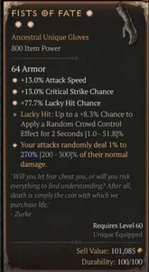 💥 DIABLO 4 SEASON 7 💥 3 GA Hight Roll Fists of Fate 👉 Gloves 👈 - Picture 1 of 1