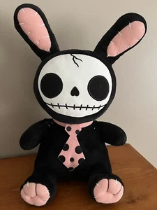 Ebros Pink Polkadot Bunny Rabbit Furry Bones Skeleton Plush Doll Zombie Black - Picture 1 of 7