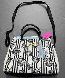 NWT Betsey Johnson Black Roses Crossbody Satchel with Blue Pouch Purse MSRP $118 - Picture 1 of 18