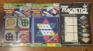 Vtg 3 Pocket Travel Games Magnetic Ludo Tic Tac Toe Chinese Checkers… More NOS - Picture 1 of 13