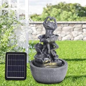 Solar Power Garden Fountain LED Light Water Feature Frog Statue Cascading Decor - Picture 1 of 8
