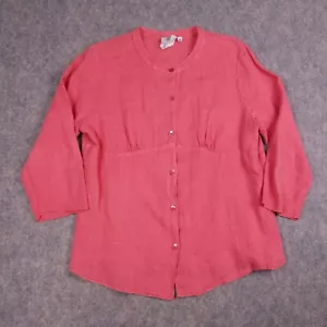 Hot Cotton by Marc Ware Button Up Shirt Women’s Medium Coral Linen Tunic - Picture 1 of 8
