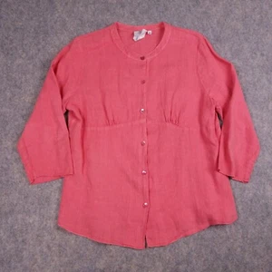 Hot Cotton by Marc Ware Button Up Shirt Women’s Medium Coral Linen Tunic - Picture 1 of 8