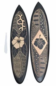 2 Deko Surfboards 100cm mit Hibiskus Blumen Motiv Hartholz Surfboard Surfbrett - Bild 1 von 4