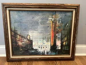 Vtg Bouvier de Cachard Reproduction Print on Canvas 1964 Piazza San Marco 29"x23 - Picture 1 of 9