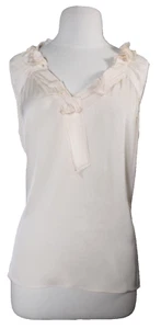 Elie Tahari Women's Size Medium Ivory Silk Satin Shirt Ruffle Top V-Neck Blouse - Picture 1 of 8