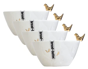 Woodland Animals 4" Dipping Sauce Bowl White Ceramic Gold w/Etched Flowers Set/4 - Picture 1 of 1