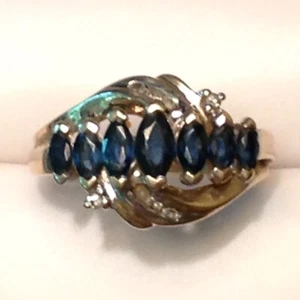 Anillo con racimo de diamantes y zafiros azules naturales de oro blanco macizo de 10 quilates talla 5 1/2 - Imagen 1 de 4