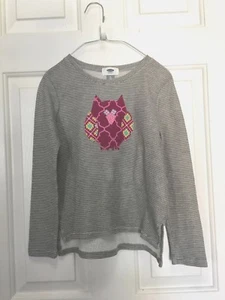 Girl's ls gray striped Tee, size 8, Old Navy, added pink owl applique - Picture 1 of 2