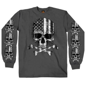 Hot Leathers Herren Flagge Schädel anthrazit Langarmshirt - Bild 1 von 1