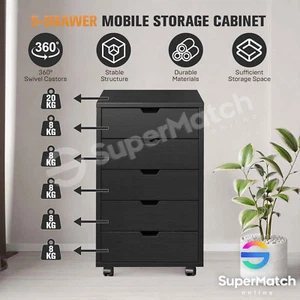File Cabinet Chest Home Office Storage Cupboard Printer Stand 5 Drawers Black - Picture 1 of 10