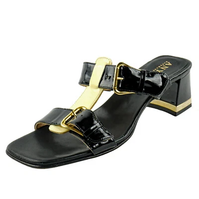 NUEVAS Sandalias Negras ANYI LU Charol con Tirantes 37.5 EU 7 EE. UU. Hechas a Mano en ITALIA Foto 1 de 4