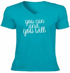 Positive quotes TShirt Unisex Vneck Shirt Letter Printed You Can and You Will - Bild 1 von 11