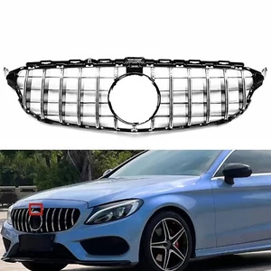 Front Bumper Grille For Mercedes Benz C Class W205 15-18 Silver W/ Camera Hole - Picture 1 of 11