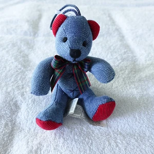 Pier 1 Imports Teddy Bear Blue Denim Gingham Bow Corduroy Ears - Picture 1 of 6