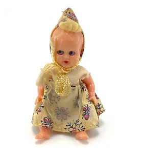 Vintage Miniature Italy Doll BRIGHT AQUA EYES! Dress Bonnet 1950s Orig Clothing! - Picture 1 of 16