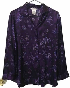 Secret Treasures 2 Pc. (Purple Eggplant) Floral Satin Look Pajama Set Sz M - Picture 1 of 9