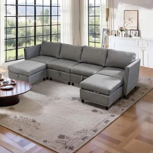 Convertible U-Shaped Sectional Sofa w/Storage &Reversible Chaise, 6-Seater Couch - Picture 1 of 20
