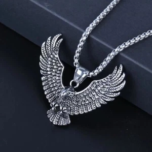 EAGLE FALCON BIRD Pendant Necklace Men Boys Women Vintage Titanium Necklace Gift - Picture 1 of 6
