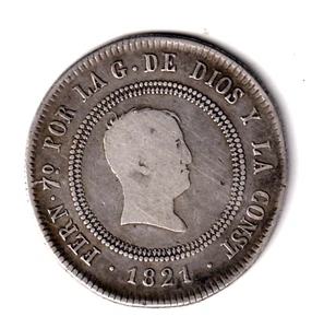 ESPAÑA 10 reales plata 1821 U.G.  ceca de Bilbado - Resellado - Picture 1 of 2