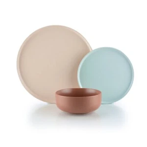 Everything Kitchens Modern Flat 12-Piece Dinnerware Set | Soft Pink, Dusty Blue - Picture 1 of 7