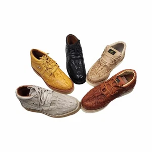 Herren Echt Rindsleder Krokodil/Straußenmuster Western Tennis Schnürsenkel Schuhe Brandneu - Bild 1 von 27