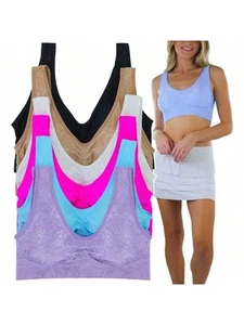 ToBeInStyle Women's Multi-Pack Of Padded Double Scoop Comfort Lounging Bras - Picture 1 of 30